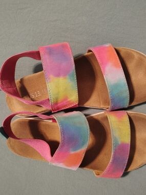 Tie-Dye Double Strap Sandals in Pink, Yellow, Blue
